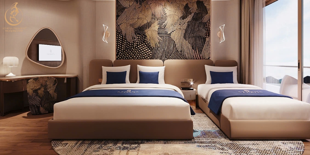 Practical triple bed layout with private balcony, ideal for families of three