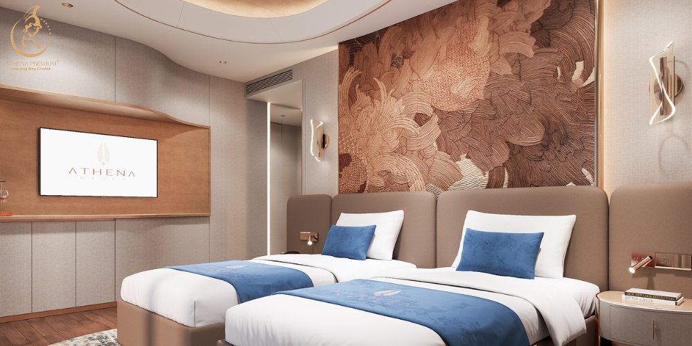 Refined ocean-view cabin with minimalist design and tranquil onboard atmosphere