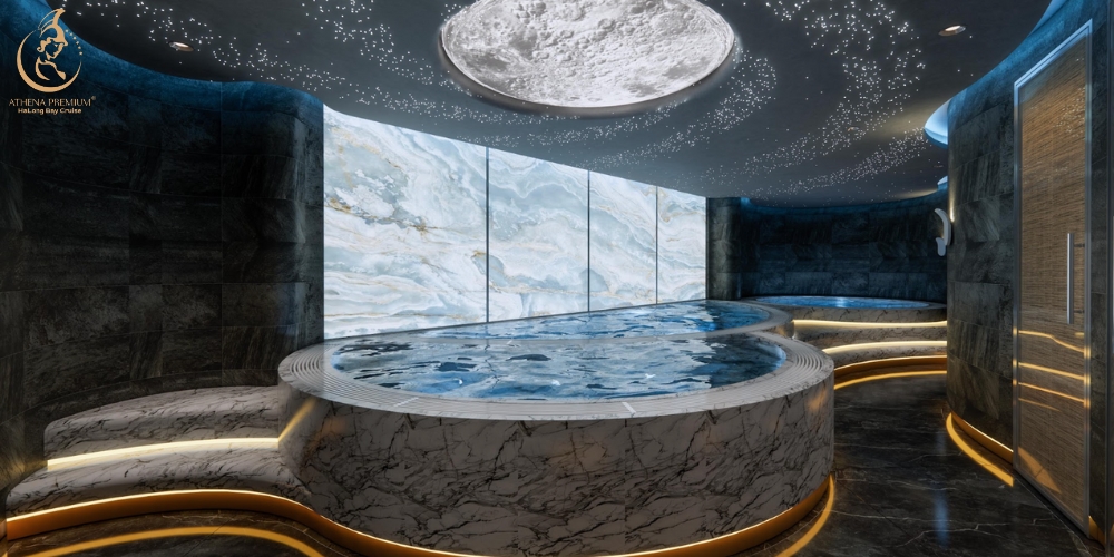 Salt stone sauna room encourages gentle breathing and a grounded meditative relaxation