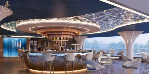 A central outdoor layer connecting wellness dining leisure and social onboard experiences