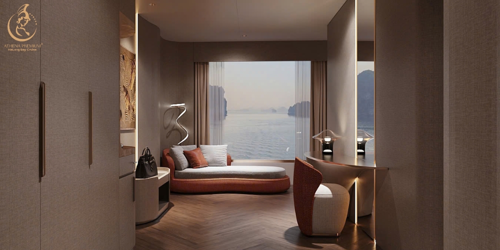 Spacious minimalist suite design combining refined interiors balanced layout and executive comfort